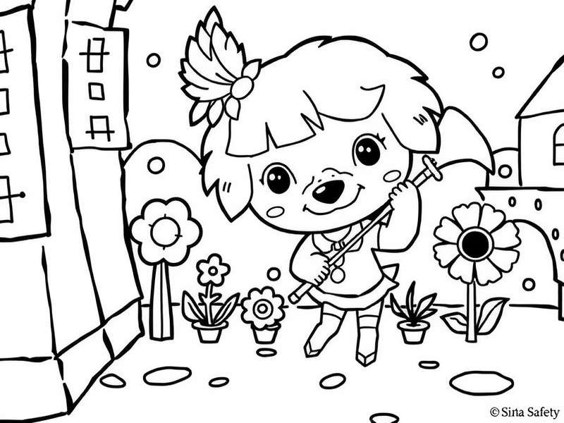 A sample colored page of Isabelle from Animal Crossing