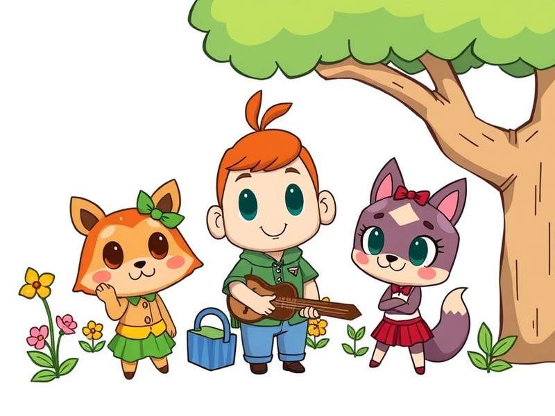 Step-by-step Animal Crossing character drawing tutorial showing progression from sketch to final color