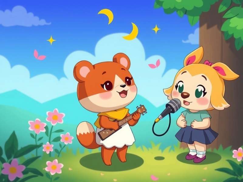 Animal Crossing villagers gathered around singing K.K. Metal together