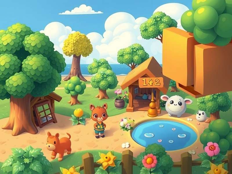 A serene, custom-designed Animal Crossing island on a PC monitor with cherry blossoms