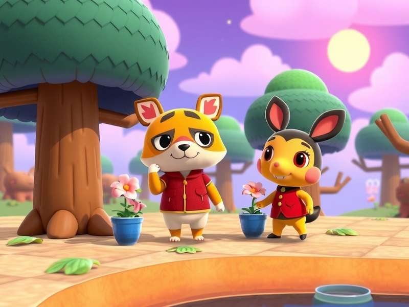 Conceptual mockup of enhanced Animal Crossing gameplay with more villagers and detailed environments