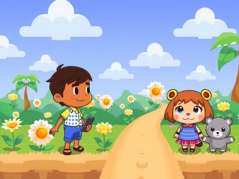 Animal Crossing Characters Collage featuring popular villagers like Raymond, Marshal, Judy, and Sherb interacting on a tropical island