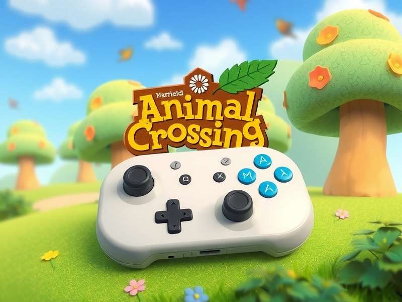 Animal Crossing themed Nintendo Switch console and Joy-Con controllers on a wooden table