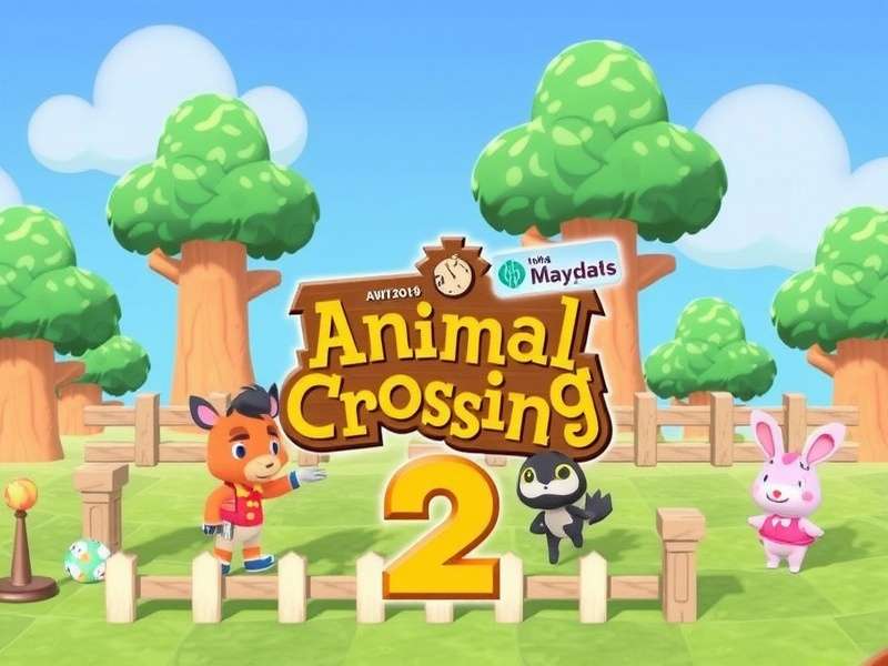 Concept art for Animal Crossing on Nintendo Switch 2 showing an expansive island with new structures