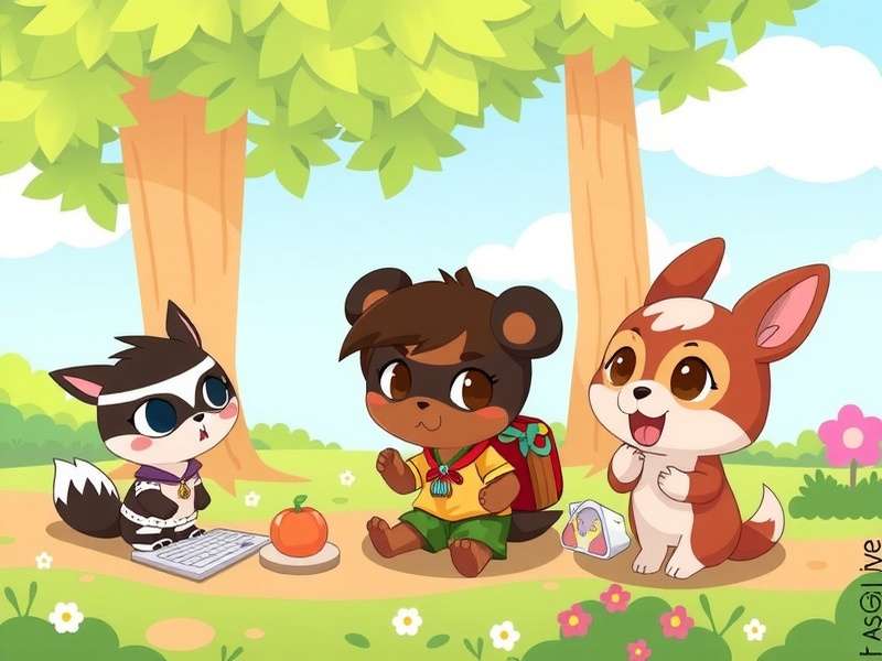 Animal Crossing New Horizons characters having a conversation in front of resident services