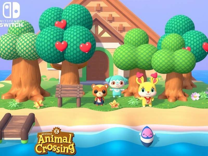 A vibrant island in Animal Crossing: New Horizons with a player character fishing by a river