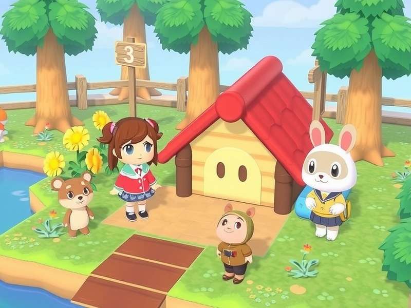 A vibrant, fully decorated Animal Crossing: Pocket Camp site with a cozy tent, festive lights, and various animal villagers mingling