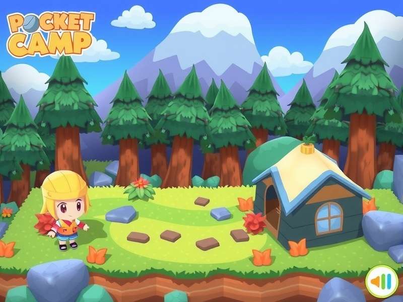 Animal Crossing: Pocket Camp gameplay showing a beautifully decorated campsite with various villagers