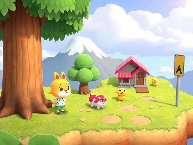 A whimsical depiction of a fox merchant ship docked at a tropical island, representing Redd's Treasure Trawler in Animal Crossing