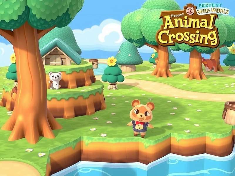 A peaceful town scene from Animal Crossing: Wild World with a character fishing by the river