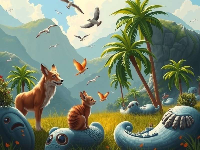 A serene Animal Crossing island with a colorful sunset and villagers