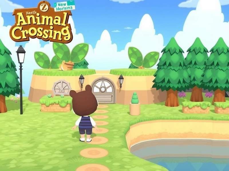 A beautifully designed Animal Crossing New Horizon island with waterfalls and gardens