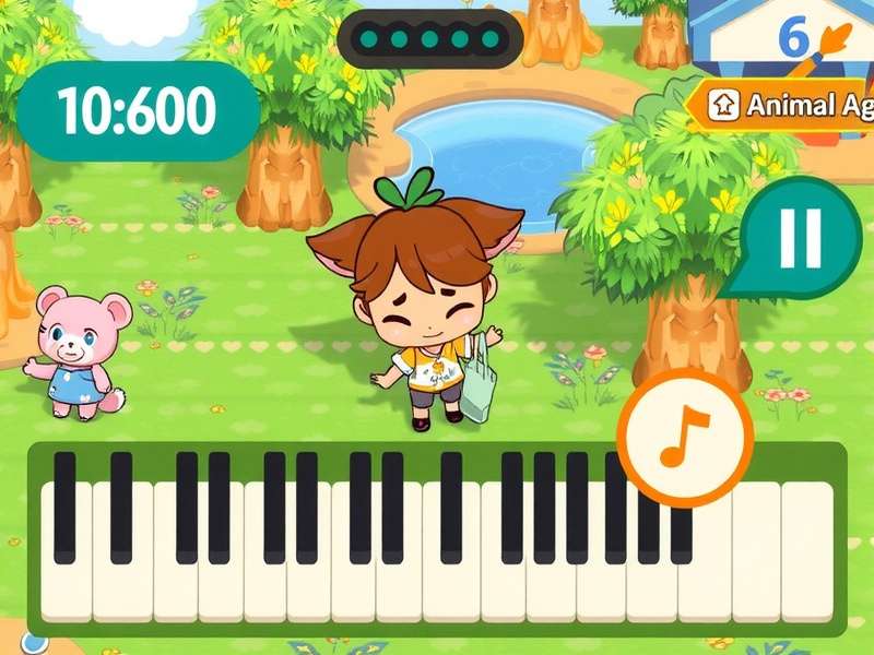 Close-up of Nintendo Switch keyboard with Animal Crossing interface showing typing sound waves