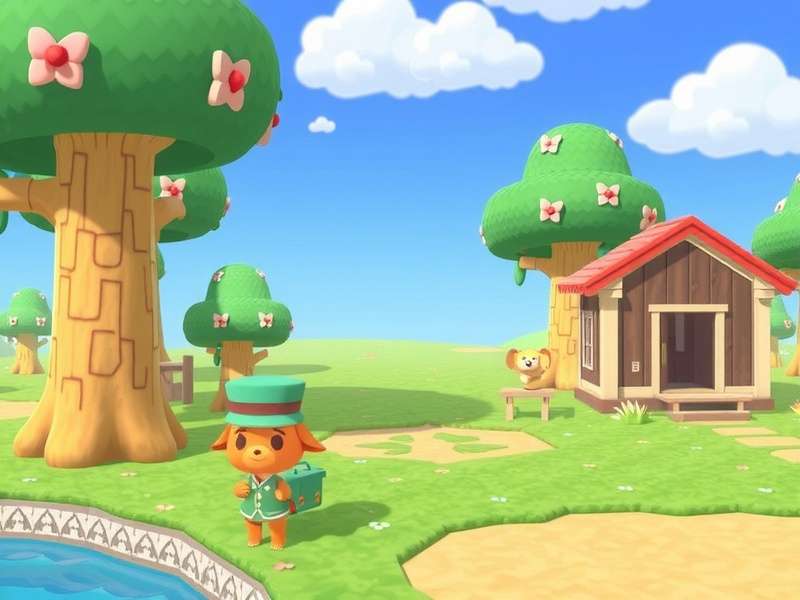 Animal Crossing New Horizons island scenery with villagers and player characters celebrating together