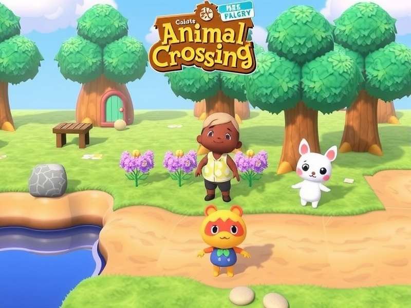 New Animal Crossing Game banner showing a vibrant tropical island with villagers and custom furniture