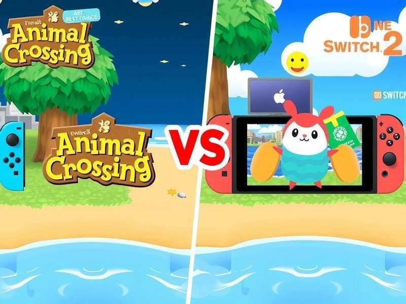 Animal Crossing Switch Vs Switch 2 comparison banner showing both consoles with Animal Crossing gameplay
