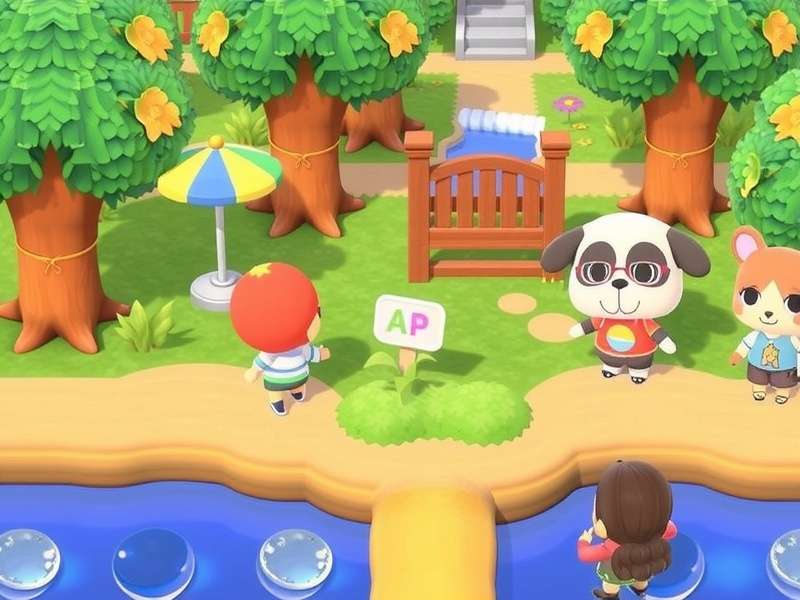 Animal Crossing Villagers in New Horizons gathering on a sunny island with trees and flowers