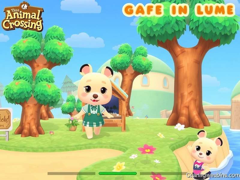 Animal Crossing New Horizons theme island scene with villagers and cherry blossom trees