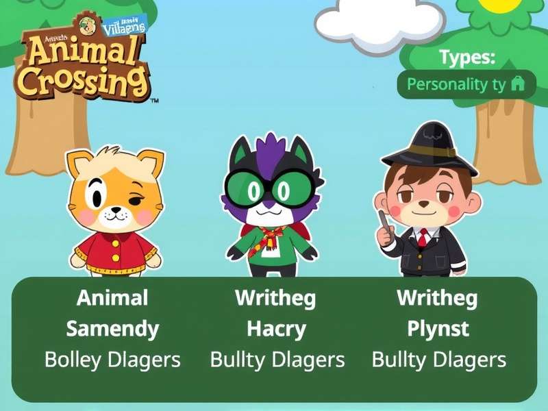 Group of Animal Crossing villagers representing all 8 personality types: Cranky, Snooty, Lazy, Normal, Peppy, Smug, Jock and Sisterly