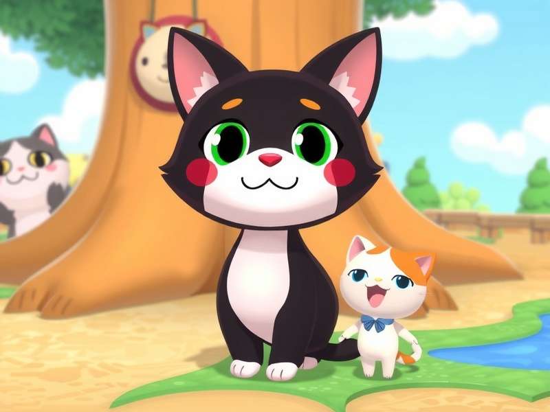 Group of Animal Crossing cat villagers including Raymond, Rosie, Bob, Lolly, and others posing together